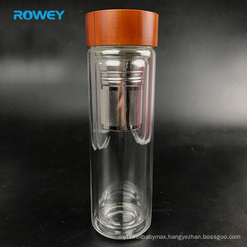 Custom double wall green tea glass water bottle with filter